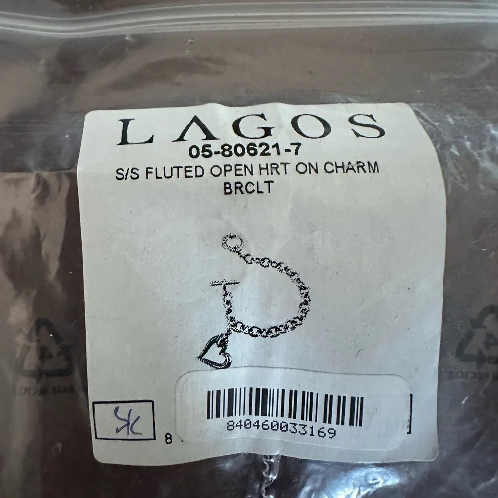 NWP Lagos Sterling Silver Fluted Open Heart On Charm Bracelet  MSRP$450 Pristine